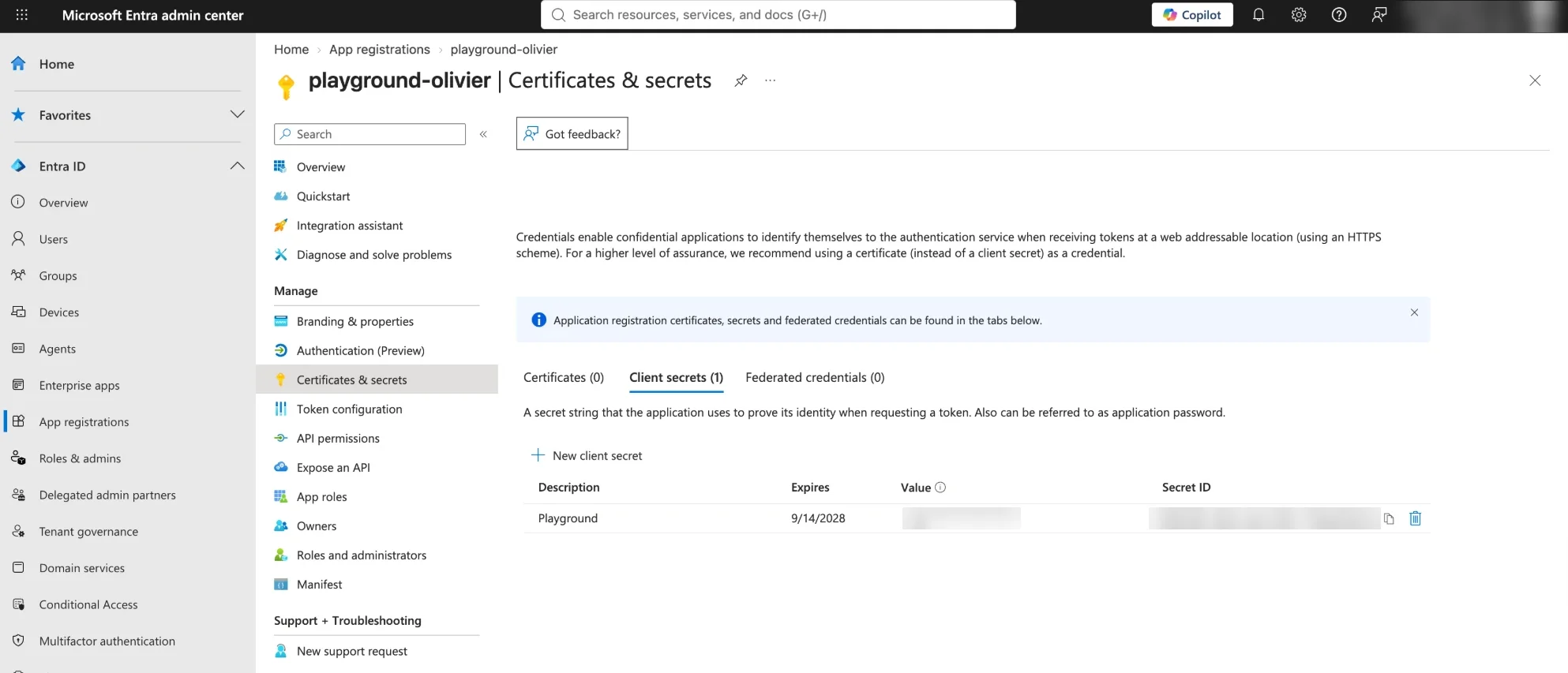 Certificates & secrets