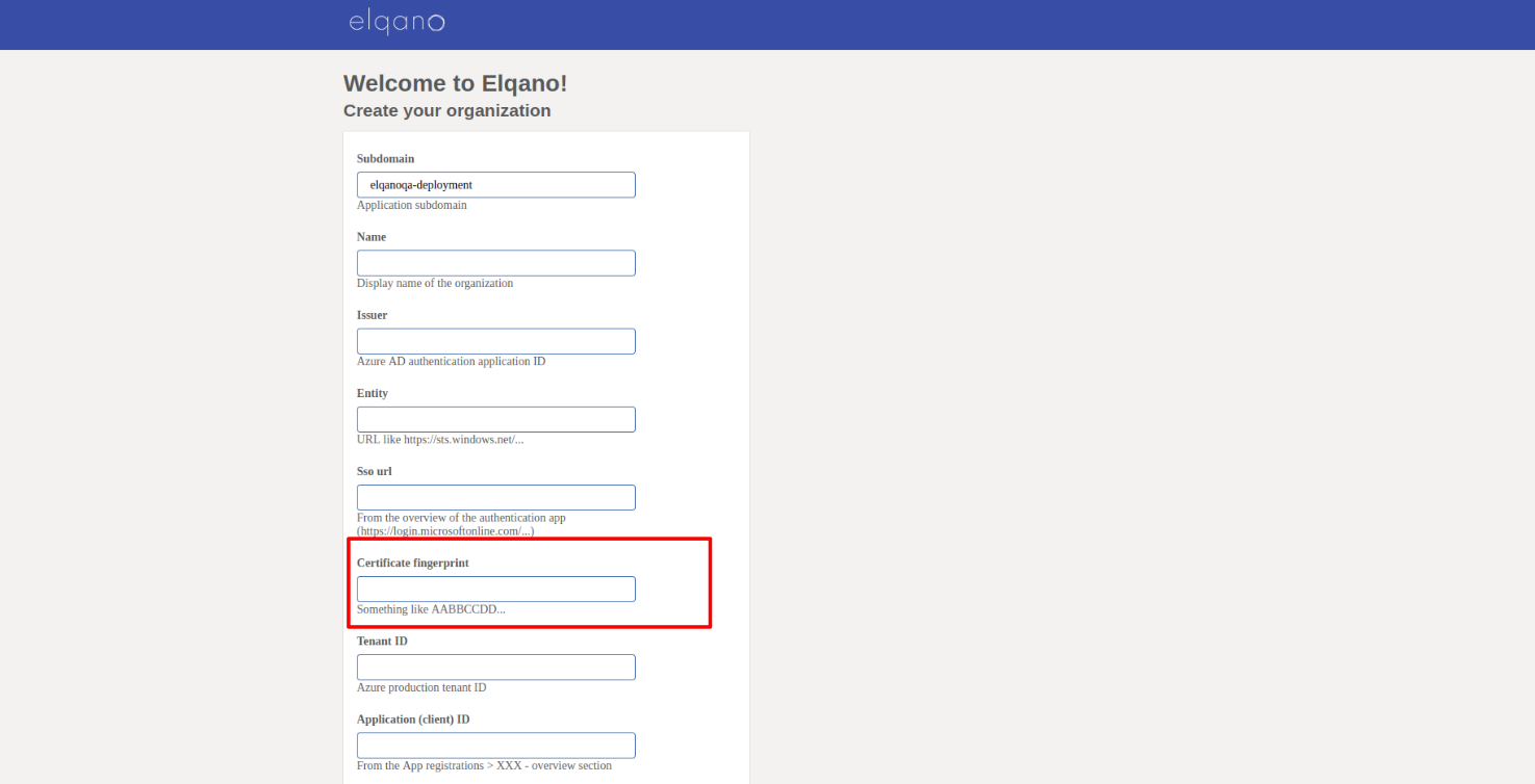 Create Organization Certificate Fingerprint