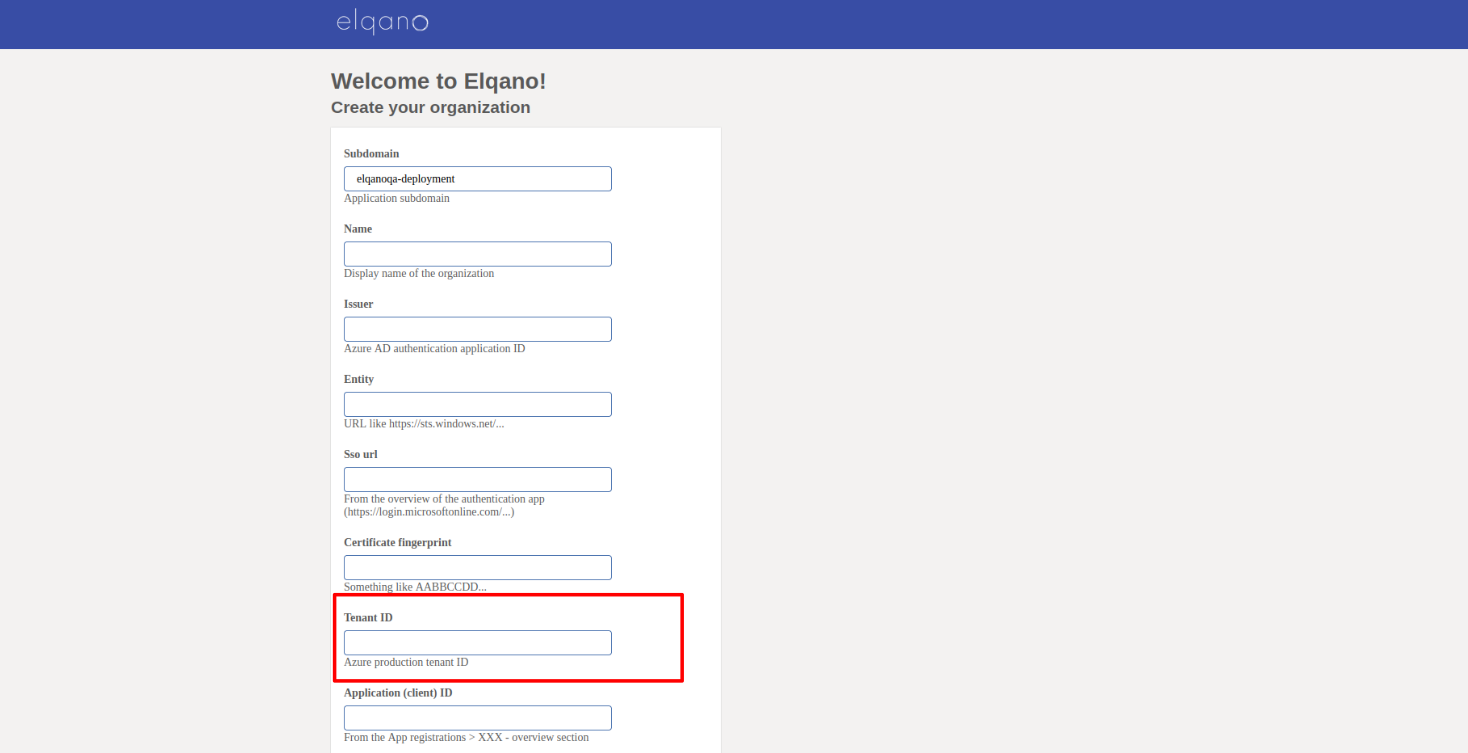 Create Organization Tenant ID